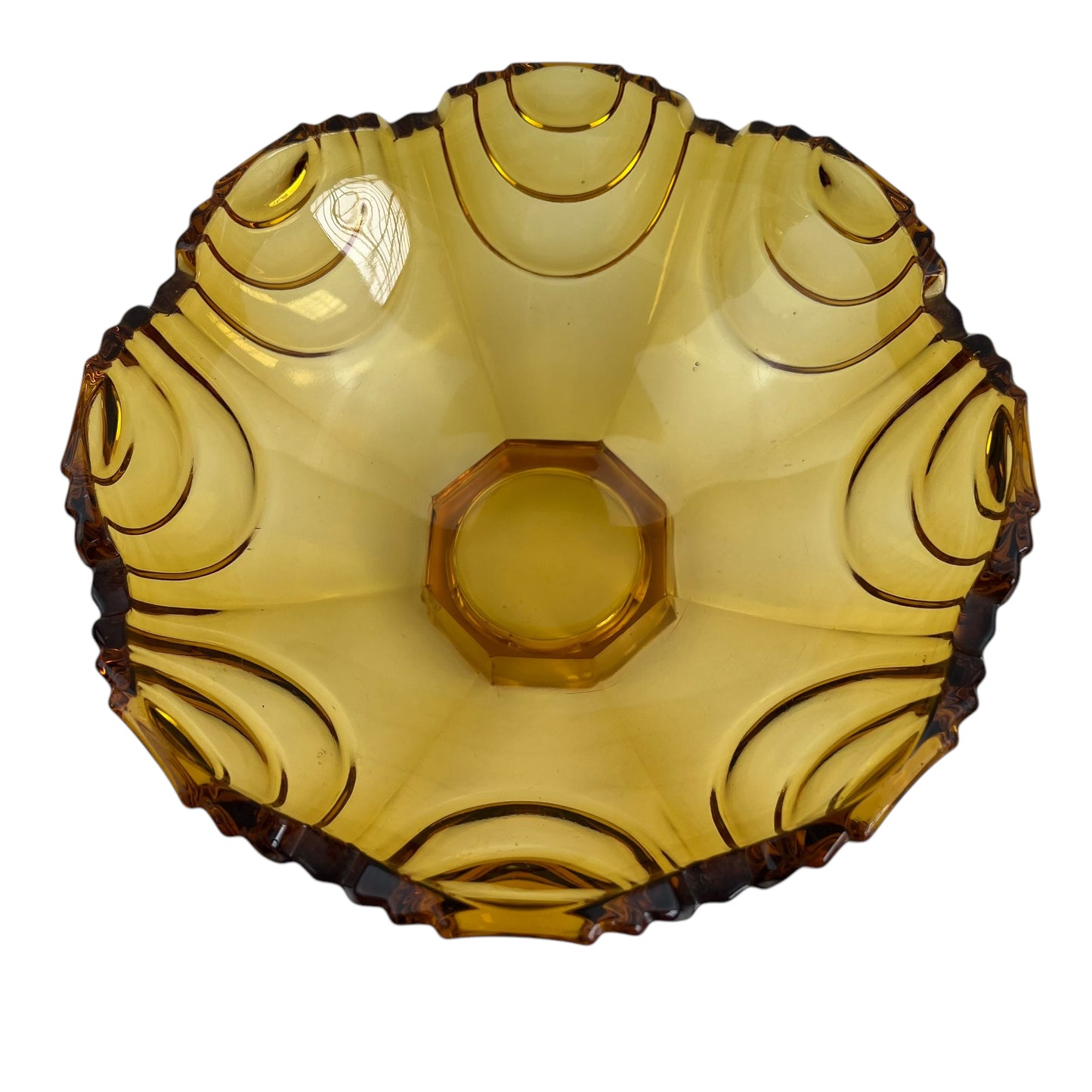 Amber Glass Scallop Edge Bowl