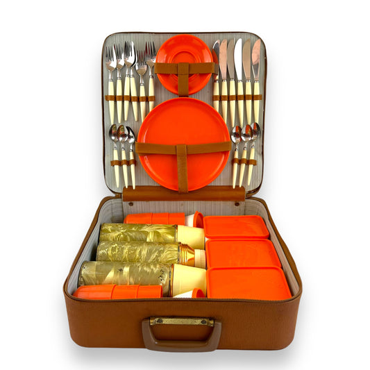 Orange Picnic Set on Brown Carry Case