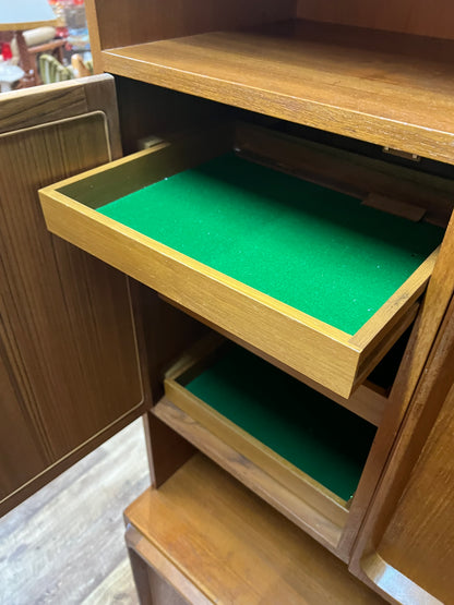Macrob Mid Century Teak Pull-Down Bar Cabinet Display Unit