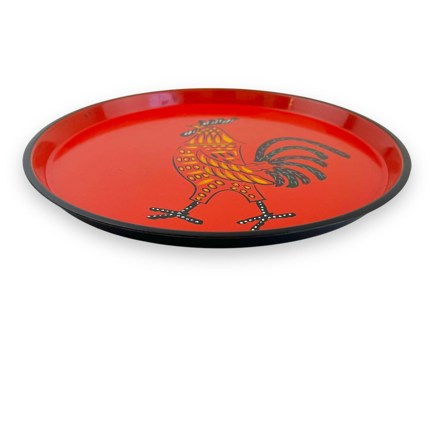 Red Round Plastic Rooster Tray