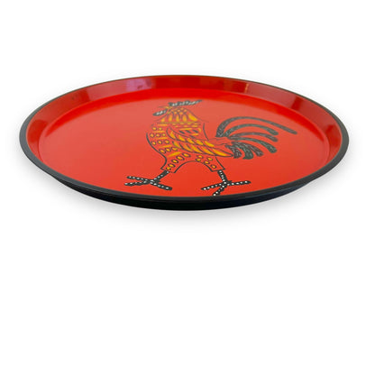 Red Round Plastic Rooster Tray