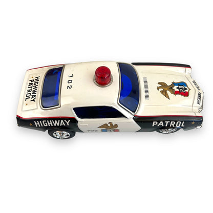Vintage 1960s Taiyo Japan Tin Highway Patrol Car - Battery Operated Oldsmobile Toronado Police Department Toy