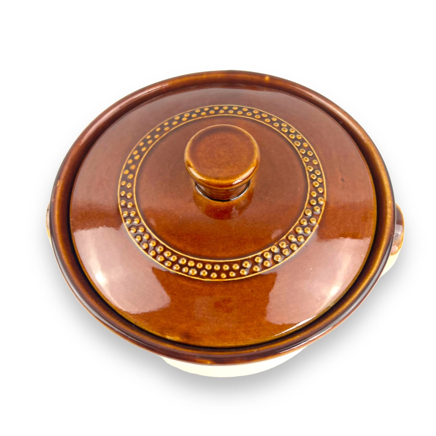 Brown stoneware pot and lid