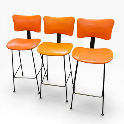 Orange Vinyl Bar Stools – Set of 3