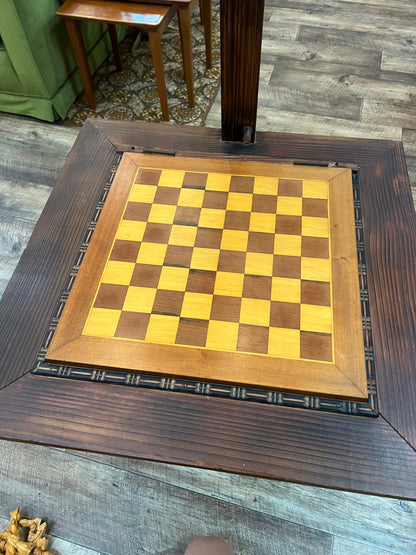 Timber Chess / Games Coffee Table with Hidden Storage Compartment & Lamp