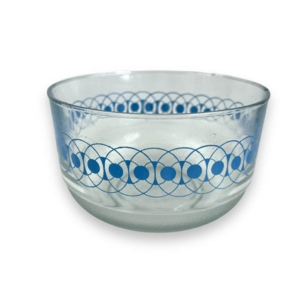 Blue circle patterned clear glass mixing bowl