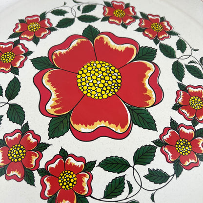 Plastic Red Flower Round Tray