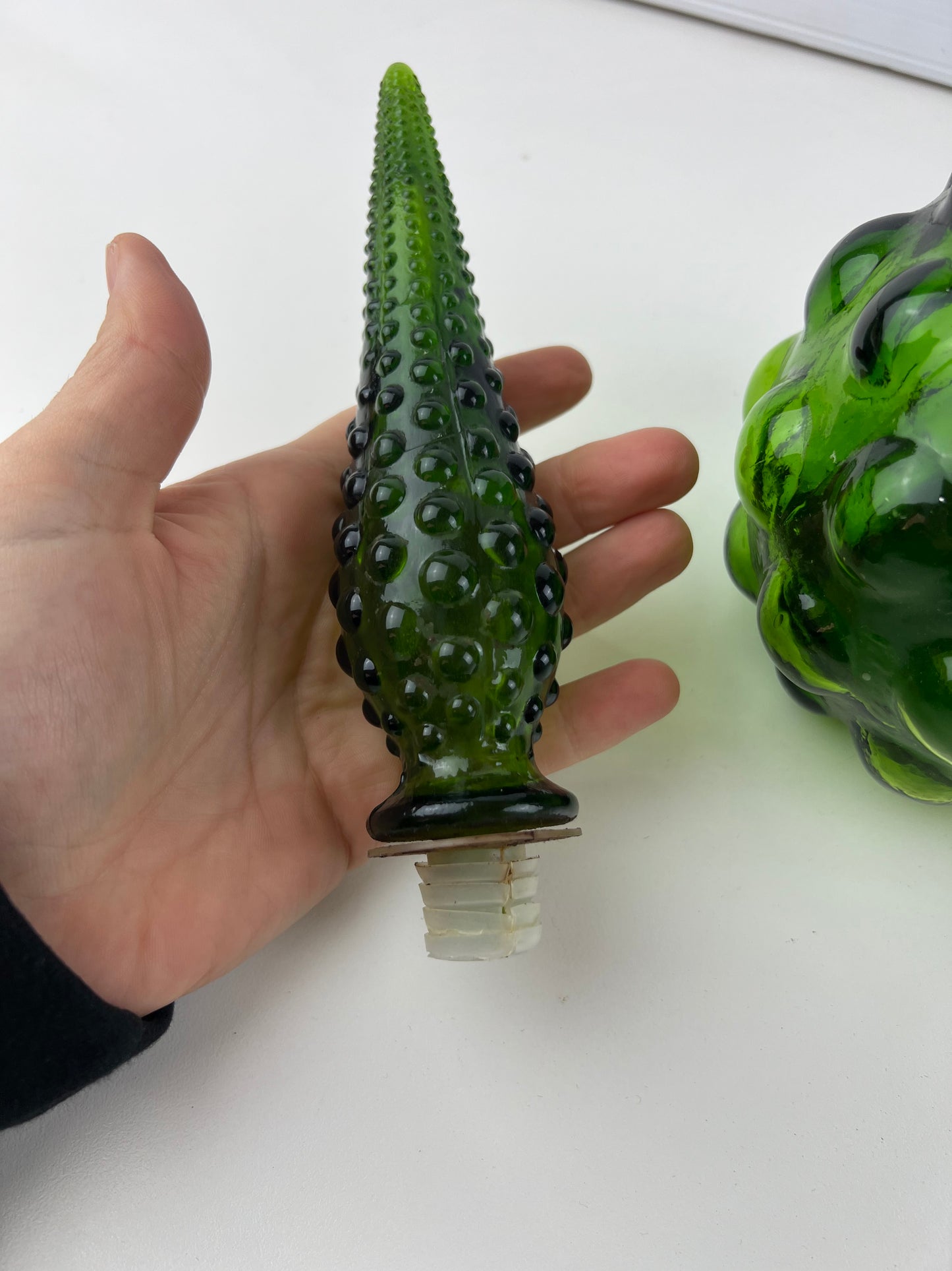 Italian Empoli Green Glass Genie Bottle