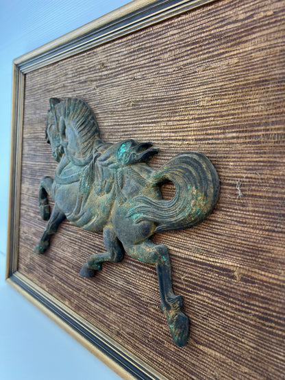 Brass Horse Wall Art on Woven Backing