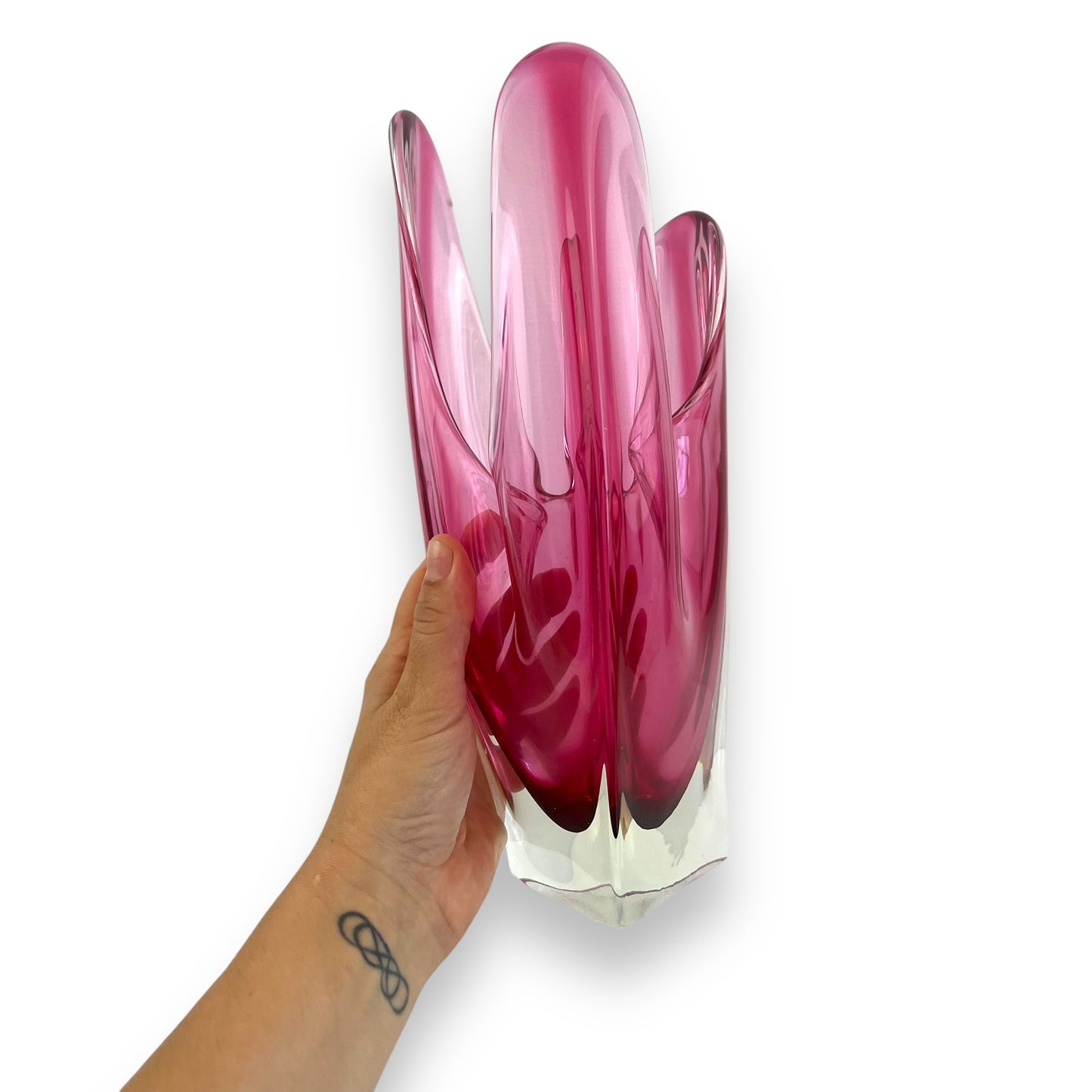 Pink Murano Style Glass Handkerchief Vase – Handblown Retro Art Glass