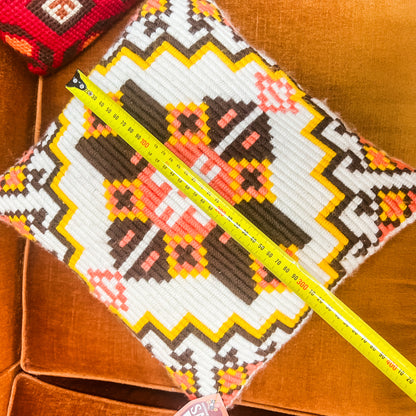 Handwoven Wool Cushion – Geometric Pattern (Cream / Brown / Peach / Yellow)