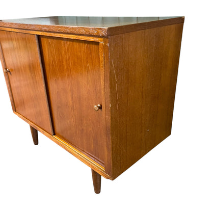 Teak Veneer Record Storage Cabinet