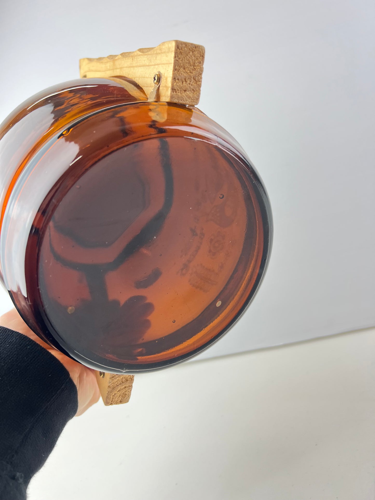 Amber Glass Biscuit Barrel with Timber Handles