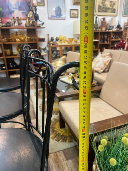 Set of 3 Black Vintage Wrought Iron Bar Stools