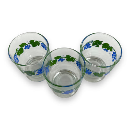 Grape pattern glass cup set of 3