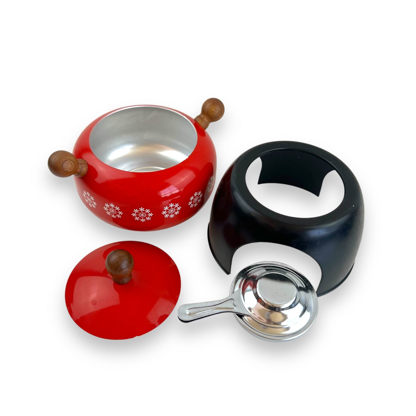Red & Black Enamel Fondue Pot – Snowflake Design