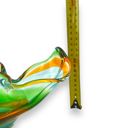 Green Orange & Blue Art Glass Vase