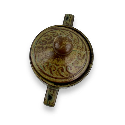 Pottery Leaf Dark Green Sugar Bowl with Lid - Made in Japan