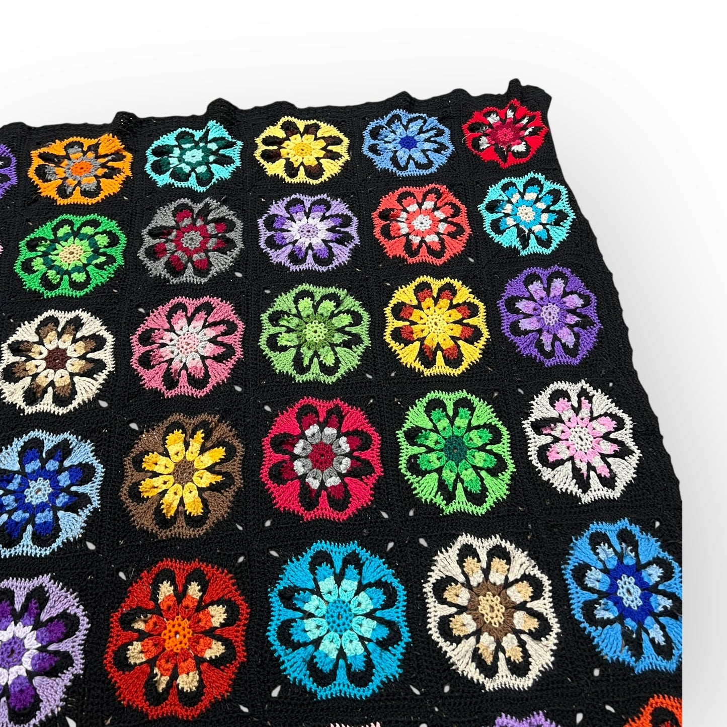 Bright Multicolour Flower Motif Crochet Blanket