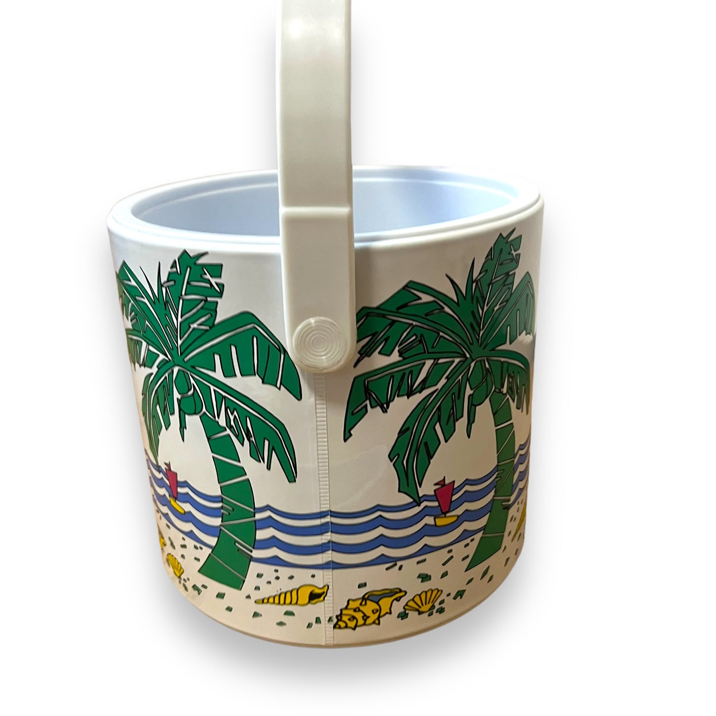 Beach Themed Ice Bucket with Tongs - Palm Trees and Ocean Design
