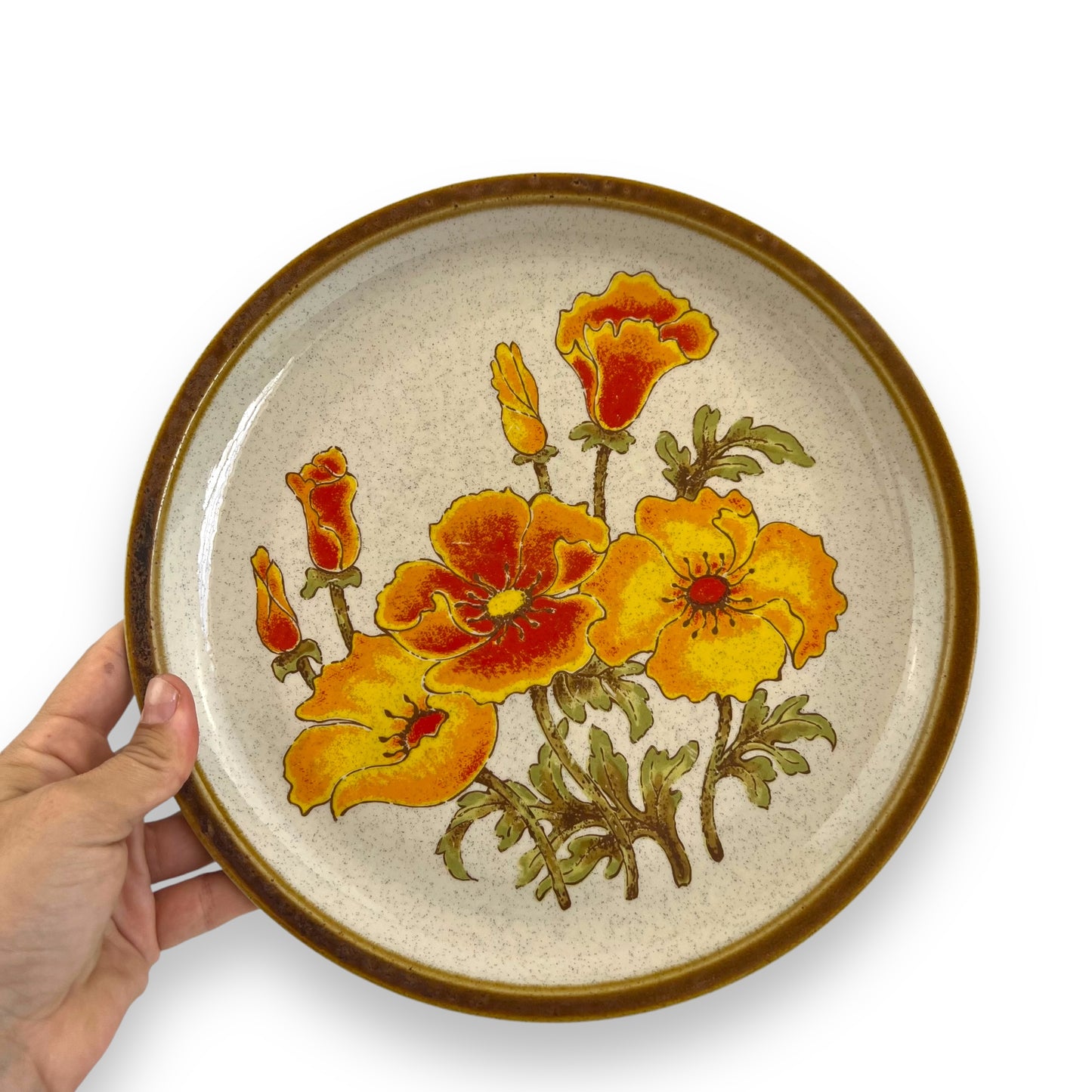 Vintage Apollo Stone by Elier Round Serving Plate - Yellow & Red Floral Pattern - Made in Japan