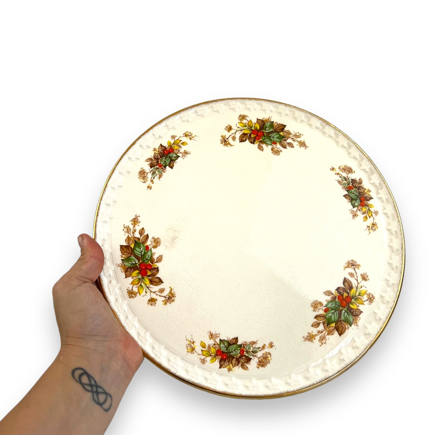 H Aynsley & Co Round Floral Berry Pattern Cake Platter