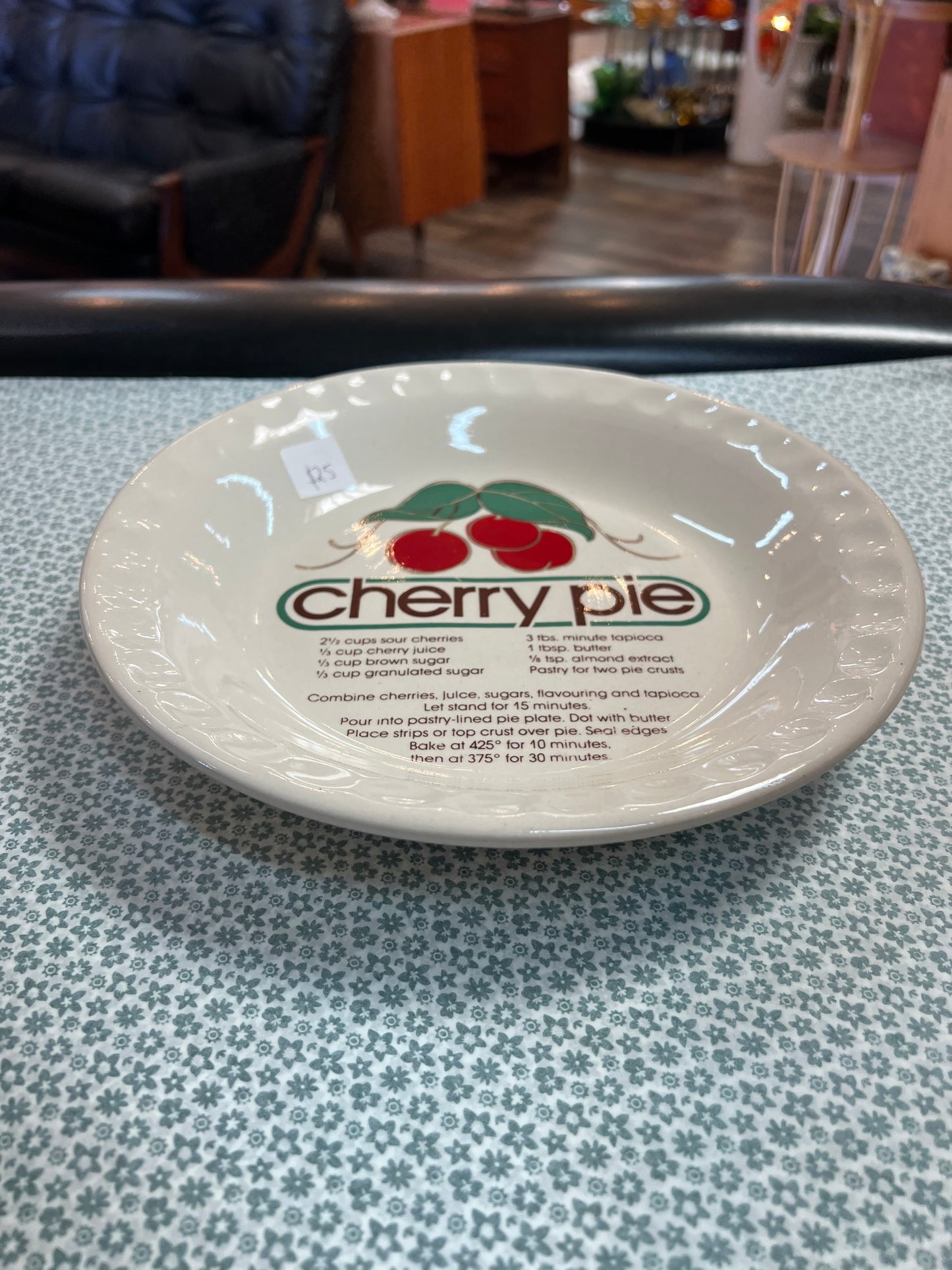 Cherry Pie Recipe Plate – Retro Ceramic Pie Dish with Recipe