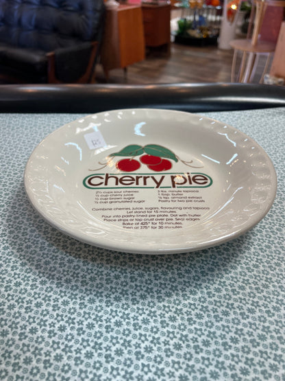 Cherry Pie Recipe Plate – Retro Ceramic Pie Dish with Recipe