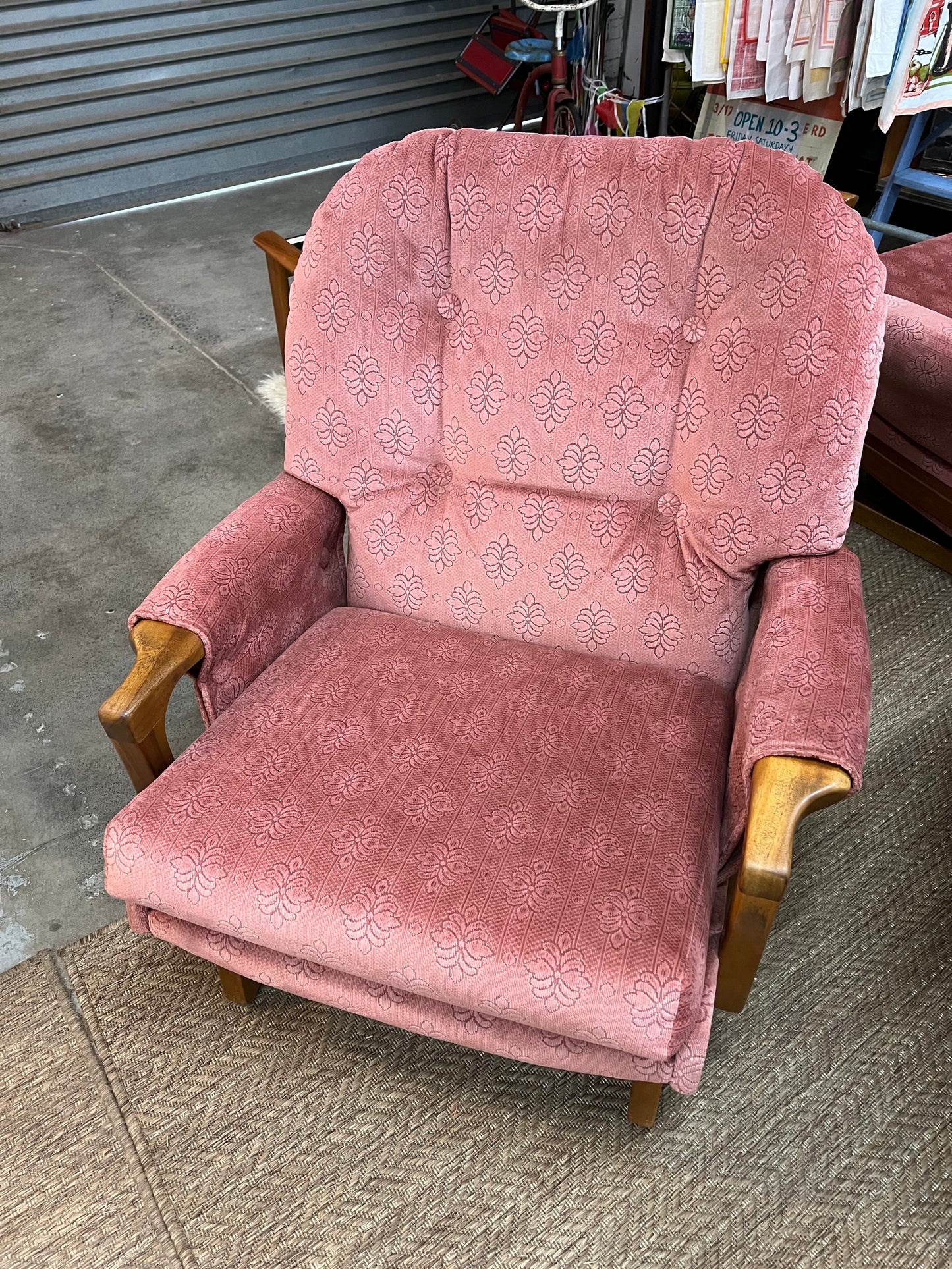 2. Pink Patterned Upholstery Sleigh Base Armchair