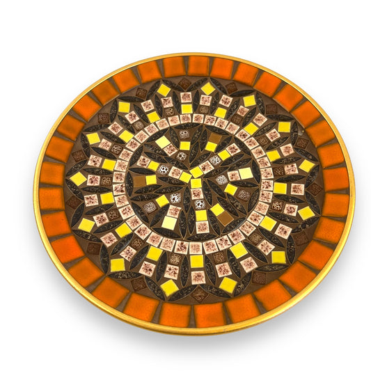 Mosaic Stone Plate | Geometric Tile Design in Orange, Brown & Yellow