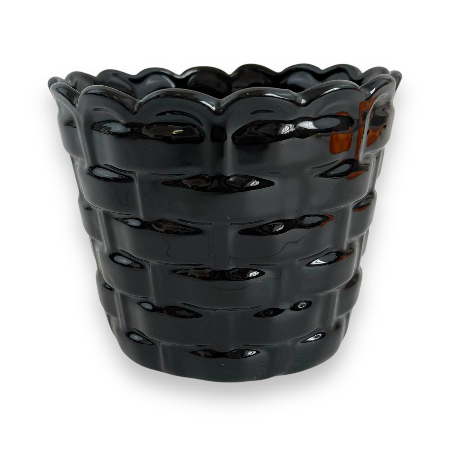 Black Basket Weave Ceramic Plant Pot - Made in Taiwan
