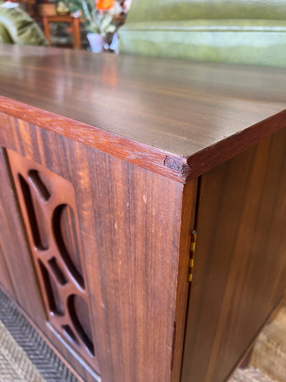 Avalon Mid Century Walnut Sideboard / Buffet Cabinet with Carved Doors