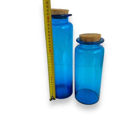 Blue glass jar set of 2 with cork lids