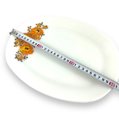 Orange Flower White Milk Glass Oval Plate