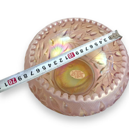 Fenton Pink Iridescent Glass Bowl - Ombré Floral & Leaf Design with Button Edge