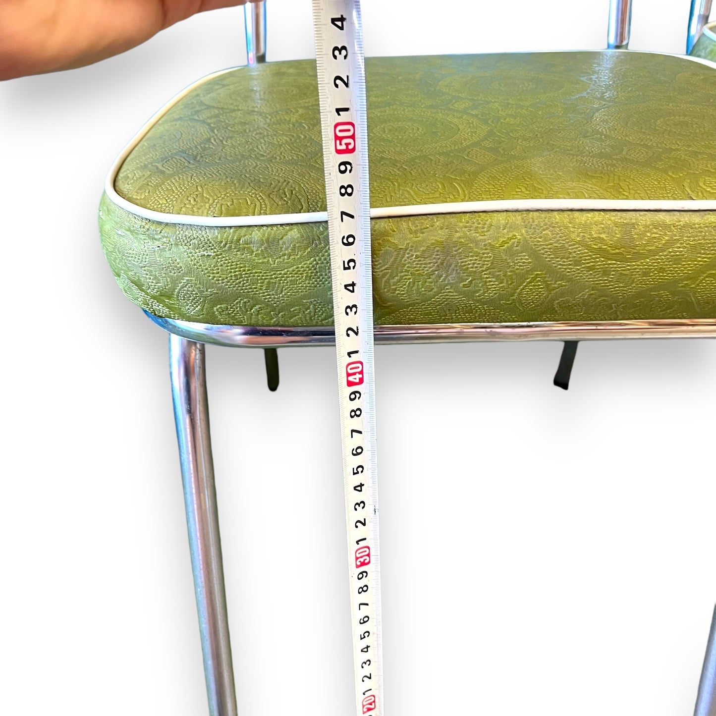 Set of 4 Vintage Green Vinyl Dining Chairs with Chrome Legs