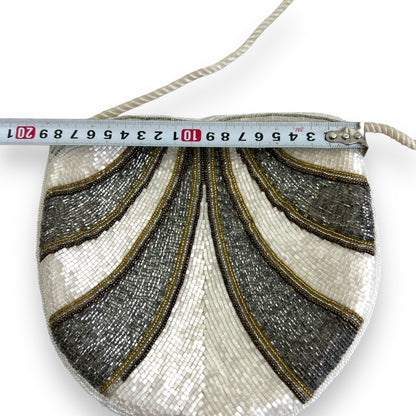 Silver, white & Gold Beaded evening Bag with white cord should strap