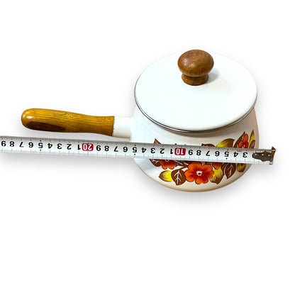 Floral Enamel Fondue Pot with Wooden Handle and Lid
