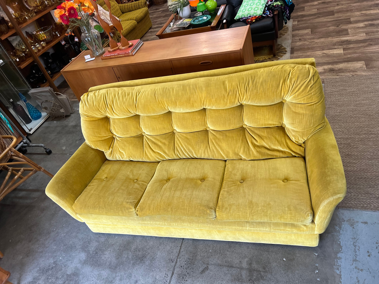Fler Yellow Velvet Three-Seater Lounge