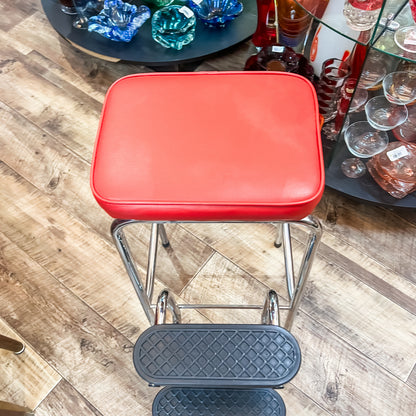 Chrome Kitchen Step Stool with Red Vinyl Seat