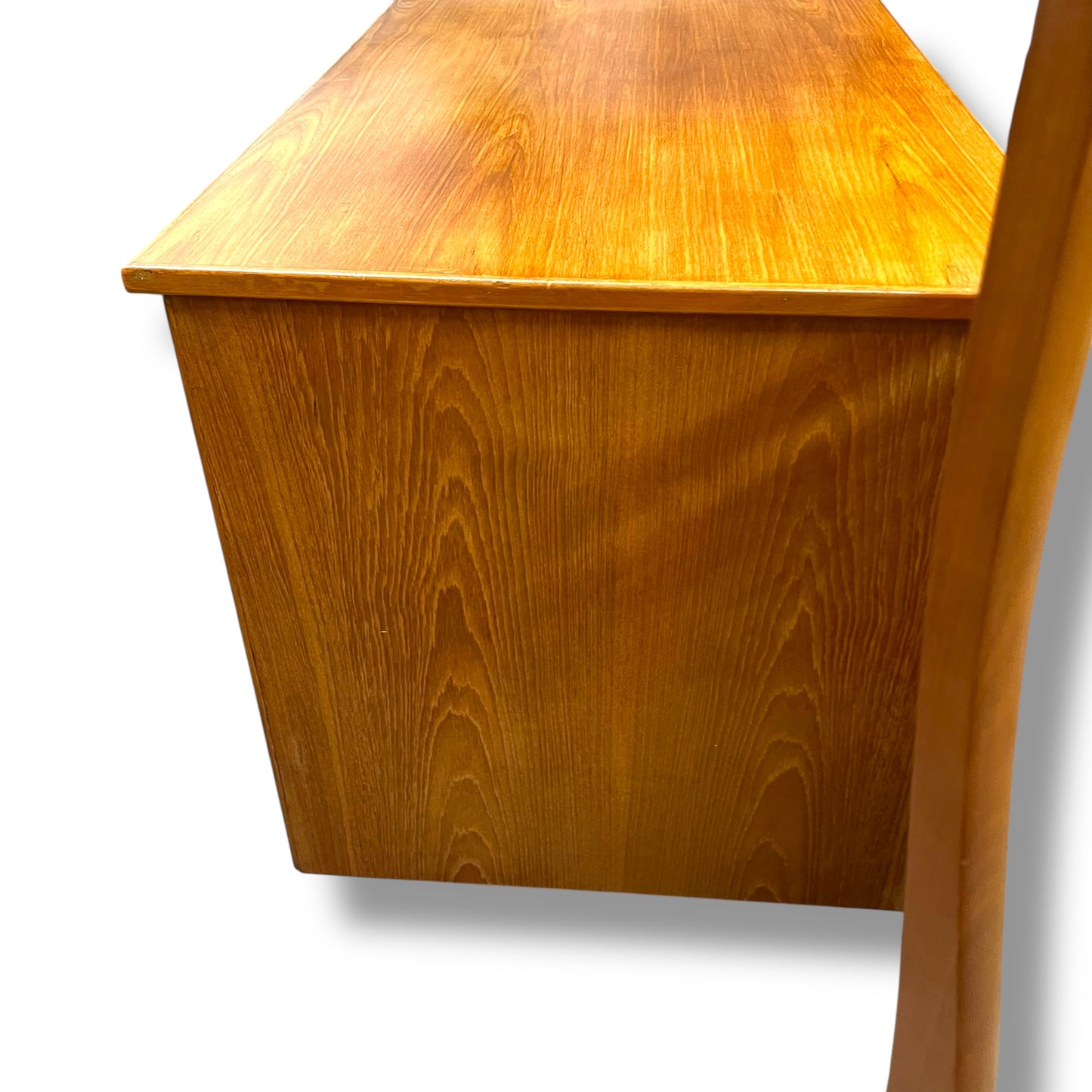 Mid-Century 8-Drawer Wooden Office Desk with Sculpted Handles