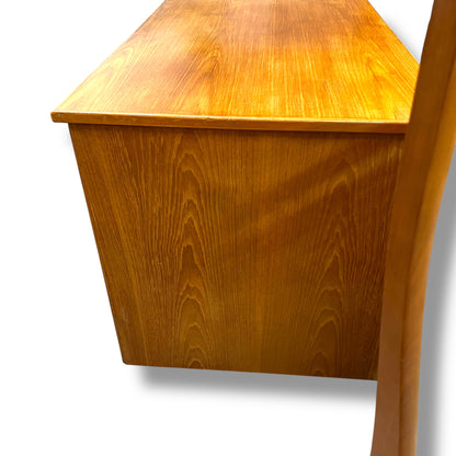 Mid-Century 8-Drawer Wooden Office Desk with Sculpted Handles