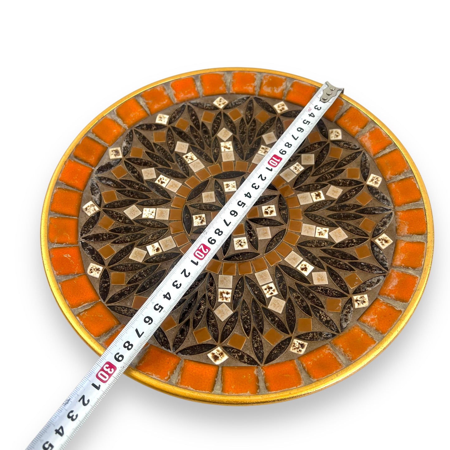 Mosaic Stone Plate | Geometric Tile Design in Orange and Brown