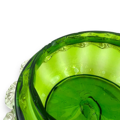 Green glass bowl dish with clear frill edge