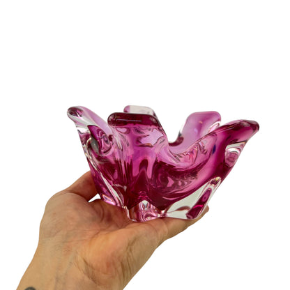 Pink and clear art glass dish