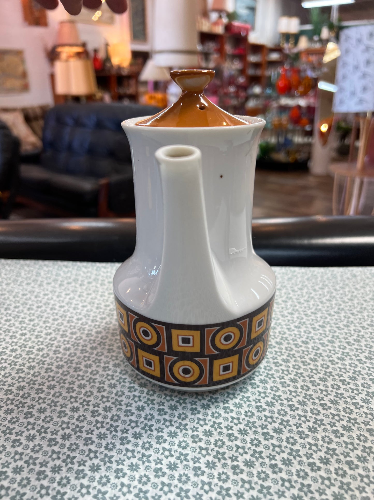 1970s Retro Coffee Pot – Geometric Pattern Ceramic Coffee Server – Made in Japan
