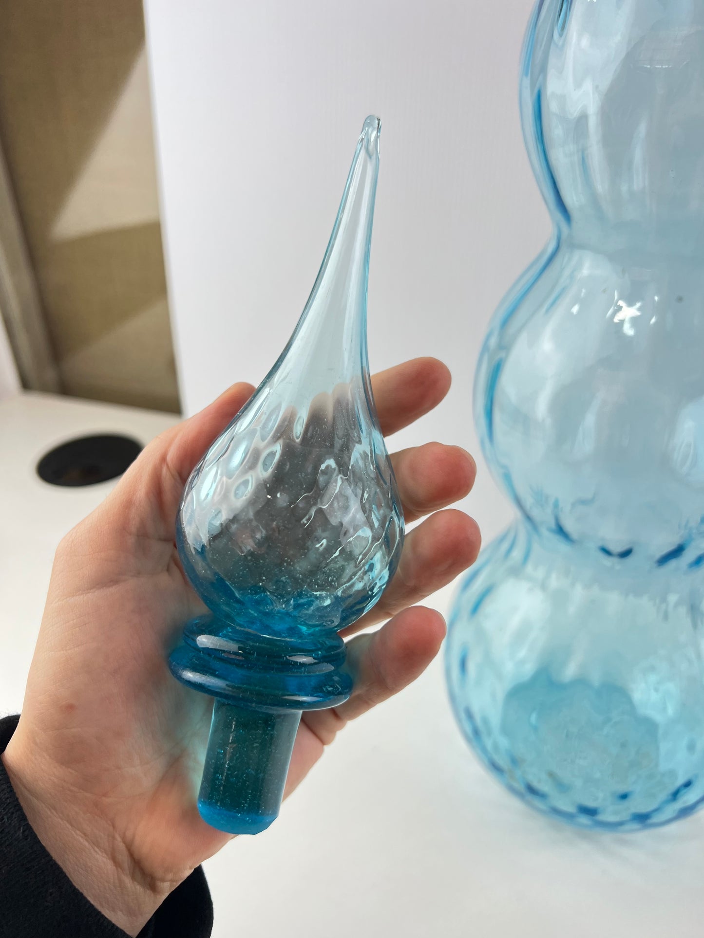 Toscany triple gourd blue glass genie bottle