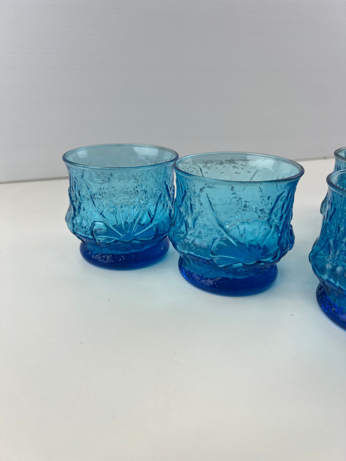 Anchor Hocking Rainflower Laser Blue Glasses- Set of 5 Vintage 1970s