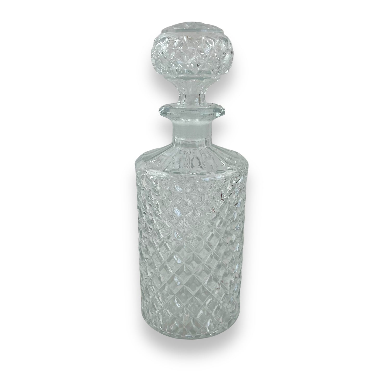 Vintage Cut Glass Decanter with Stopper – Diamond Pattern – Elegant Barware