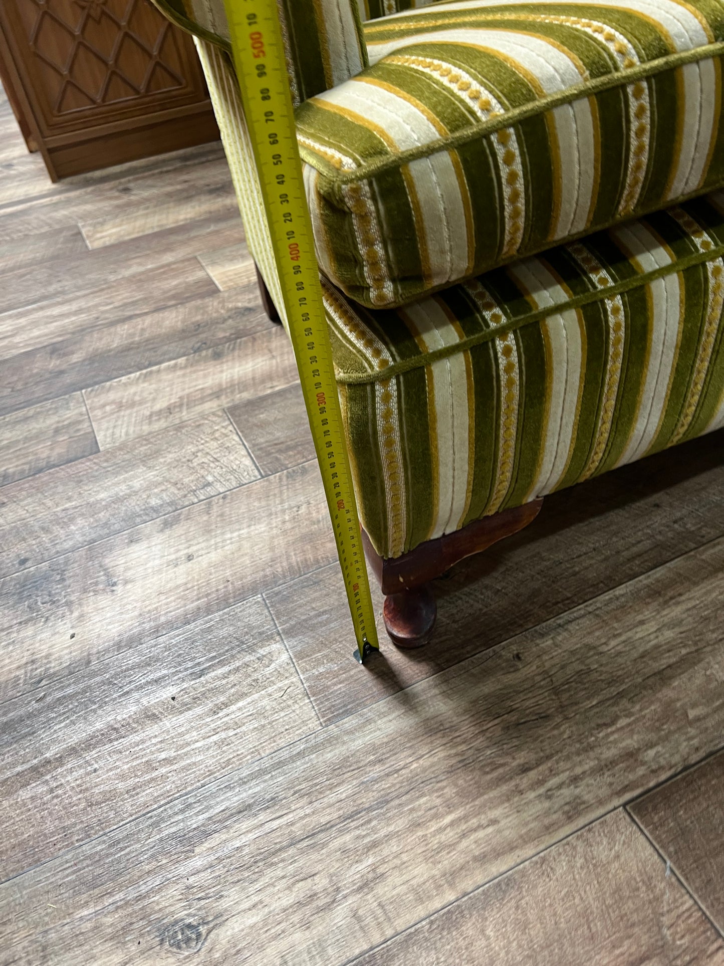 2.Green stripe wingback chair
